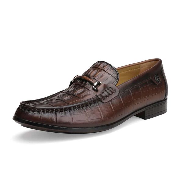 Zapatos formales de cuero de alta gama para hombres, mocasines de un pie de negocios con estampado de cocodrilo de moda negros, adecuados para hombres