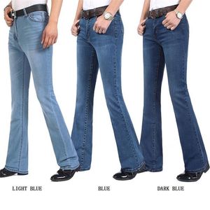 Heren Hoge Kwaliteit Business Casual Boot Cut Jeans Mid Taille Flares Halfvlakkle Bell Bodem Broek Plus Size 27-38