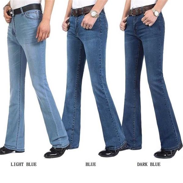 Pantalones vaqueros de corte de bota casual de negocios de alta calidad para hombres Pantalones de cintura media bengalas semi-acampanadas pantalones inferiores más tamaño 27-38 211111