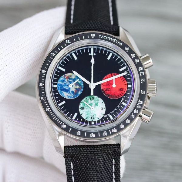 Les yeux de panda de chronographe de haute qualité de haute qualité sur le moonsert mirormanuel et le windingoption automatique de saphir et de bandes en acier Interchangeable