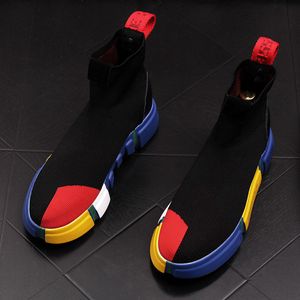 Chaussettes élastiques montantes pour hommes botte respirant mouche tissage chaussures en maille version coréenne de la tendance des chaussures de sport respirantes chaussures pour hommes à fond épais
