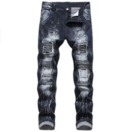 Mannen Hoge Taille Jeans Denim Broek Ripped Slim Fit Street Motorfiets Biker Jean Causal Pants Streetwear Mens Black Blue Maat 28 30 32 34 38 40 42 Jeans