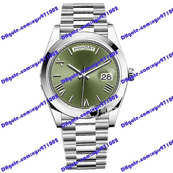 Montre pour hommes de haute qualité 2813 machines automatiques 228206 montre 40mm cadran vert olive marque de temps de Rome 228238 montre-bracelet argent montres en acier inoxydable verre saphir