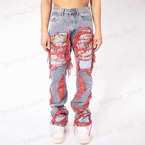 Hip Hop pour hommes Détruiser les jeans Broided Broidered Pantalon de la jambe droite décontractée pour hommes Z230712
