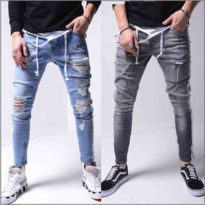 Jean déchiré pour hommes, style hip-hop, haut de gamme, coupe slim, déchiré, pantalon streetwear avec trous, petits pieds, Jean Patalon Homme G0104