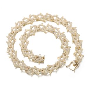 Bijoux hip-hop masculin 17 mm remplis de collier de bracelet en mailles métalliques, chaîne cubaine barbelée réfrigérée