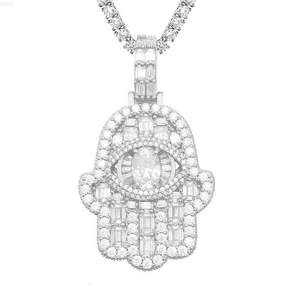 Joyería de Hip Hop para hombres, colgante de mano de Fátima con diamante de moissanita de plata 925, mano de Hamsa redonda chapada en oro para hombres