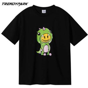 Heren hip hop oversize t-shirt streetwear schattige kleine dinosaurus digitale gedrukt katoen casual tops tee t-shirt paar mannen kleding 210601