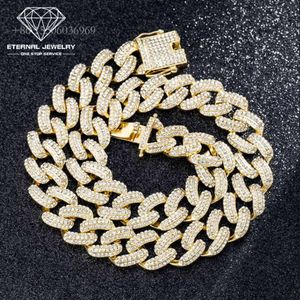 Collier de pierres précieuses en diamant Moissanite pour hommes, Hip Hop populaire Cuba glacé S Sier 9K 10K 14K, or pur jaune blanc