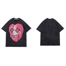 T-shirt Hip Hop pour hommes T-shirt imprimé coeur drôle T-shirt à manches courtes en coton
