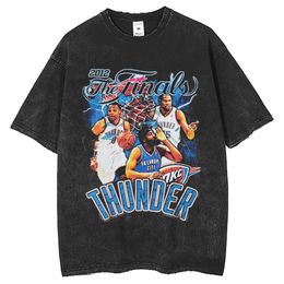 T-shirt alla moda hip-hop da uomo T-shirt con ritratto della squadra Thunder alla moda a maniche corte da uomo lavata con acqua