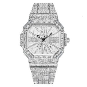 Heren hiphop volledig diamant vierkant strass hiphop flash zwart mode super flow kalender quartz horloge