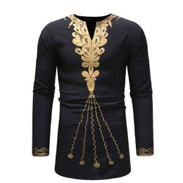 HIPSTER HIPSTER Longline African Dashiki Print T -shirt 2022 Herfst nieuwe Afrikaanse kleren met lange mouwen Streetwear Afrikaanse clohting 3XL L220704