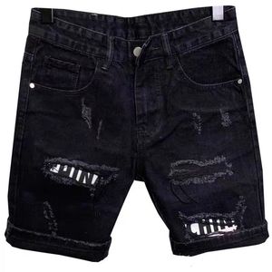 Mannen Gat Patch Koreaanse Slanke Korte Shorts Voeten Zwarte Denim Jeans voor Mannen Cowboy Tiener Designer Broek 230824