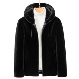 Manteau décontracté à capuche pour hommes, veste en fourrure de vison, automne hiver, veste d'extérieur, pardessus hauts noirs, grande taille