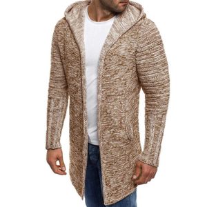 Manteau à capuche pour hommes Solid Knit Trench Coat Veste Cardigan À Manches Longues Outwear Blouse Warm Outwear Hommes Vêtements A3 X0621