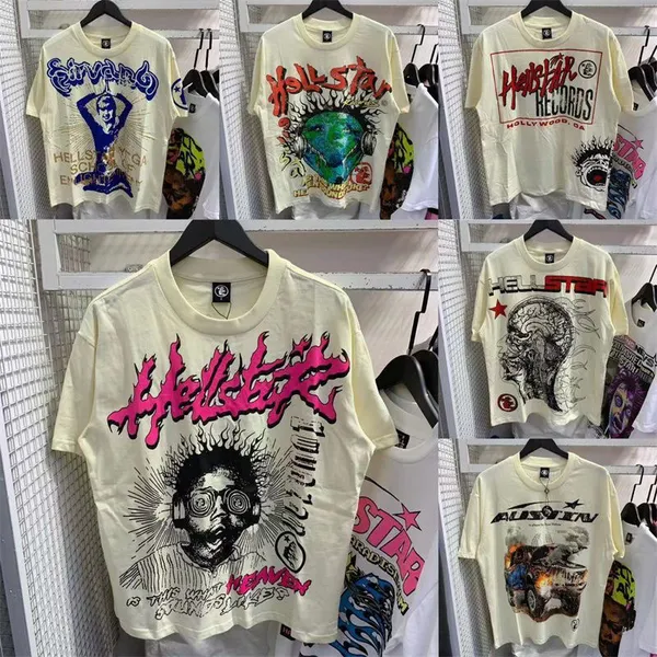 Para hombre de manga corta de diseñador corto nuevo Hell-star para mujer calle suelta cuello redondo pantalón corto casual manga hellstar camisa AAA +