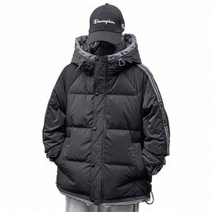 Heren Donsjack Met Capuchon Dikke Winter Gestreepte Jassen Jeugd Parka's Rits Lg Mouwen Single-breasted Zakken Tops Jas E09Z #