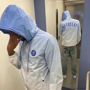 Veste à capuche masculine Veste réfléchissante avec des lettres brodées, veste de protection solaire à fermeture éclair unisexe