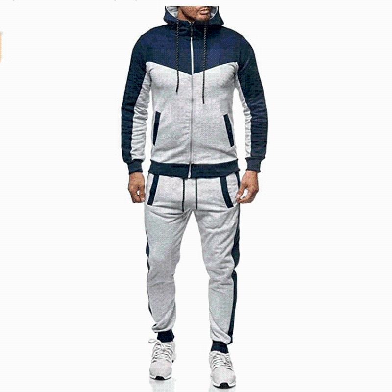 Mens hooded Tracksuits Suits and color matching casual sports suit cardigan set fall winter 2021 men sweatshirt clothing