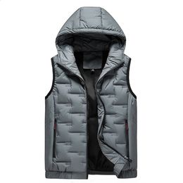 Gilet à capuche pour hommes plissé solide manteau rembourré coupe-vent chaud sans manches veste hommes gilet hiver épaissir Parkas surdimensionné 8XL 240125