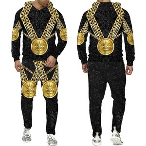 Pantalon à sweat à capuche masculin Suit Leopard Golden Pattern Sportswear Set 3D Imprimez Femmes Jogging survêtement de survêtement pour hommes Vêtements