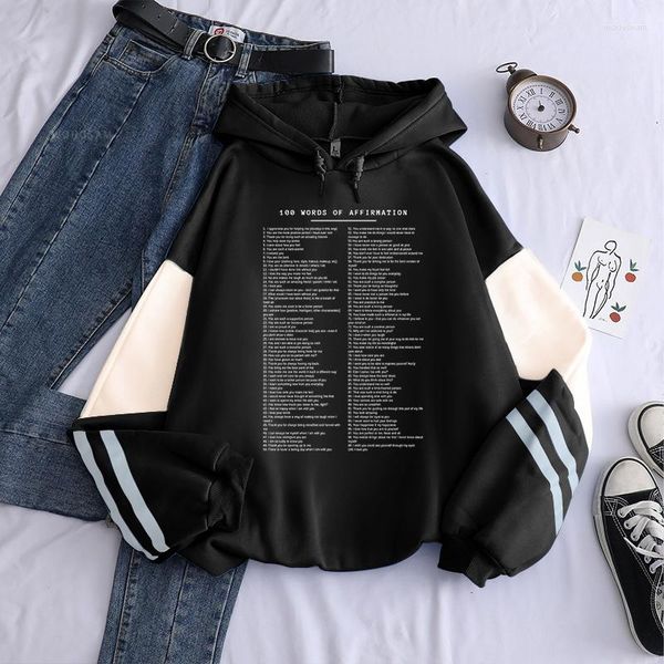 Sweats à capuche pour hommes 100 expressions de mots Affirmation Lettre Imprimer Hommes Femmes Patchwork Sweat-shirt Automne Hiver Chaud Unisexe Pull