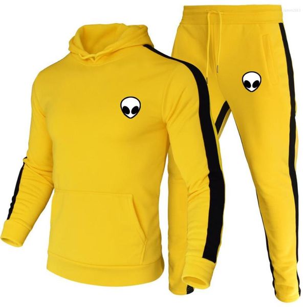 Sweats à capuche pour hommes 2 pièces ensembles survêtement hommes 2022 marque automne hiver sweat à capuche cordon pantalon mâle rayure Patchwork costumes