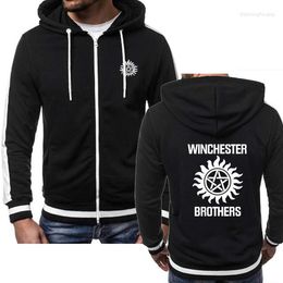 Heren Hoodies 2022 Fashion Supernatural Men Winchester Bros Sportswear Print Casual Color Fleece Zipper Jacket Mens Hoode