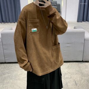 Heren Hoodies 2022 Harajuku Streetwear Hip Hop Oversized Sweatshirt Lange mouw T-shirts grappige zwarte tee y2k corduroy zakken grafisch