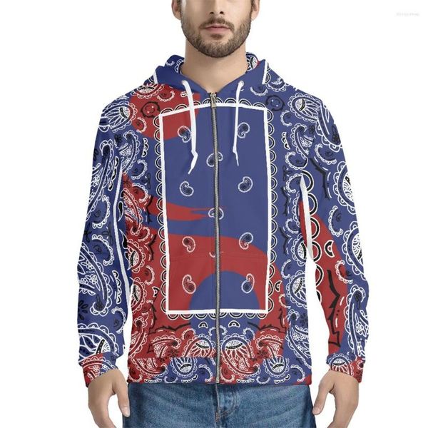 Sudaderas con capucha para hombre 2022, sudadera informal de manga larga con estampado de Paisley y chaqueta de moda con bolsillo extragrande con cremallera para hombre