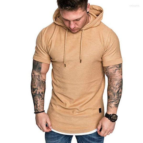 Sweats à capuche pour hommes été élégant hommes décontracté à capuche à lacets chemise blanche à capuche à manches courtes hauts minces vêtements de Sport grande taille solide