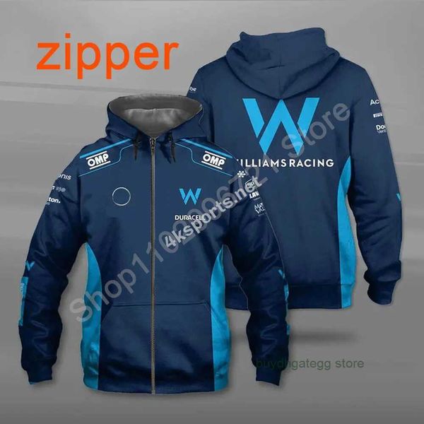 Sweats à capuche pour hommes 2023/2024 Nouveaux sweat-shirts de l'équipe de course de Formule 1 F1 Printemps et automne Williams 3D imprimé rue unisexe Zip 7jri