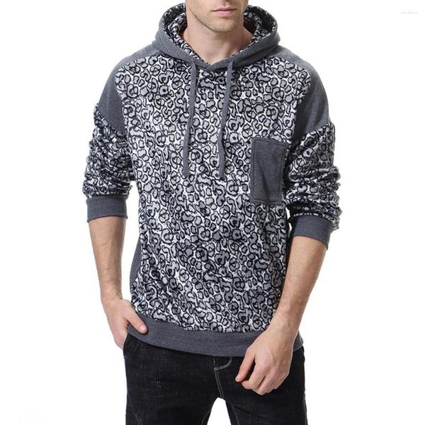 Sudaderas con capucha para hombre, sudaderas con capucha de otoño 2023, ropa informal con impresión de leopardo para hombre, Sudadera con capucha de talla grande Hip Hop gris de Anime para hombre