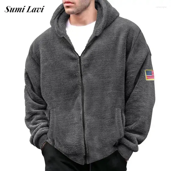 Sweats à capuche pour hommes 2023 Automne Hiver Hommes Manteaux en polaire Sweat à capuche Zip-up à manches longues Lâche Furry Laine Vestes Hommes Vêtements Casual