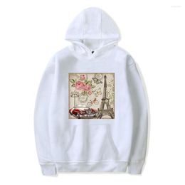 Heren Hoodies 2023 Casual Harajuku lange mouw dunne fluwelen Eiffeltoren print sweatshirt paar modellen sweatshirts