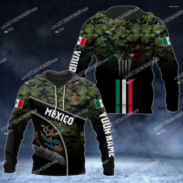 Sudaderas con capucha para hombre 2023 Nombre personalizado Bandera mexicana Sudadera con capucha impresa en 3D Cremallera Estilo de vestido de calle informal para hombres y mujeres