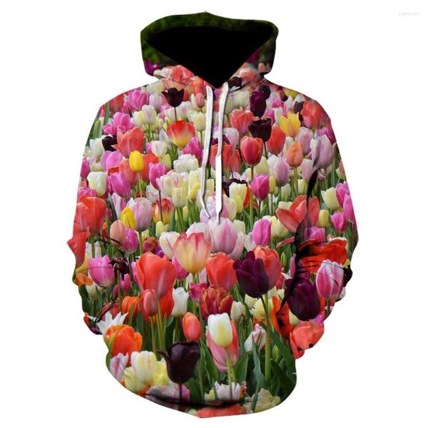 Sweats à capuche pour hommes 2023 livraison directe hiver automne tulipe 3d sweats pour hommes femmes avec chapeau imprimé arbre lâche mince à capuche hauts à capuche
