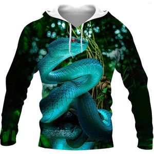 Hommes sweats à capuche 2023 mode décontracté bleu serpent venimeux motif sweat à capuche imprimé nouveauté 3D Animal sweat Harajuku Style