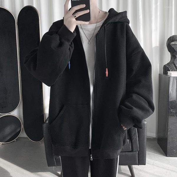 Sweat-shirt à capuche pour hommes, mode Harajuku, couleur unie, décontracté, fermeture éclair, veste, manteau de piste ample, Streetwear, 2023, S-3XL