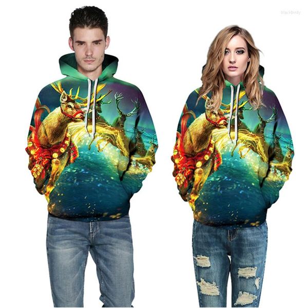 Sudaderas con capucha para hombre 2023 moda Hip Hop hombres/mujeres 3D divertido estampado Digital sueño de reno con capucha manga larga niños poliéster suelto