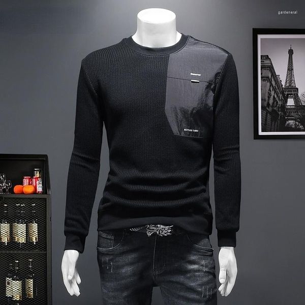Sudaderas con capucha para hombre 2023 moda empalme de punto personalidad camisa elegante diseño Casual Top Otoño Invierno suéter ropa masculina