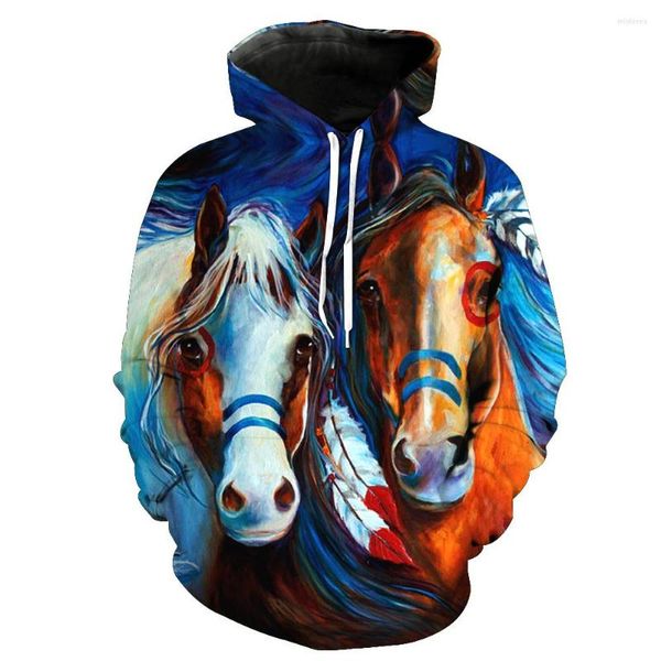 Sudaderas con capucha para hombre 2023 sudadera de moda para hombre/mujer con estampado 3d de caballo amarillo patrón de Animal Delgado Unisex con capucha con estilo