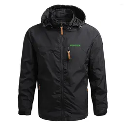 Sudaderas con capucha para hombre 2023 Festool Tools chaqueta de manga larga de Color sólido impermeable con cremallera con capucha rompevientos Casual Harajuku hombre Cardigan abrigo