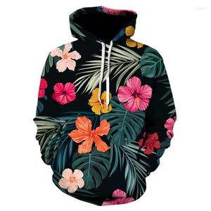 Sweats à capuche pour hommes 2023 Feuilles vertes 3D Imprimé Homme Sweat à capuche Harajuku Casual Mode Sweat Rose Fleur Pull Style drôle Veste