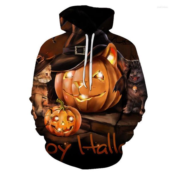 Sudaderas con capucha para hombre 2023 Sudadera con capucha de Halloween Diseño de alta calidad de moda Cráneo de calabaza malvado Sudadera con capucha impresa en 3 D Negro