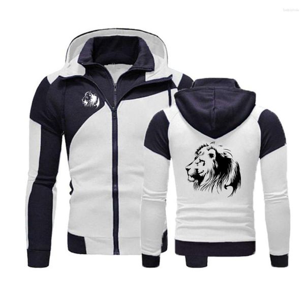 Sweats à capuche pour hommes 2023 méditation Lion impression loisirs double fermeture éclair sweat à capuche confortable polaire coton sweats décontracté manteaux de mode