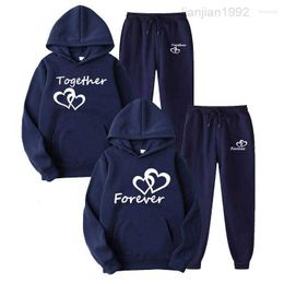 Sweats à capuche pour hommes 2023 Hommes et femmes Couple Ensemble Amant pour toujours ensemble Originalité Mode Imprimé Costumes à capuche Pantalon à capuche Streetwear 4XL