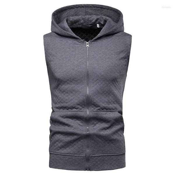 Sweats à capuche pour hommes 2023 Mens Cube Modèle Mode Veste sans manches Sweat-shirt Solide Zipper Manteaux Casual Sports Gilet à capuche Manteau Tops