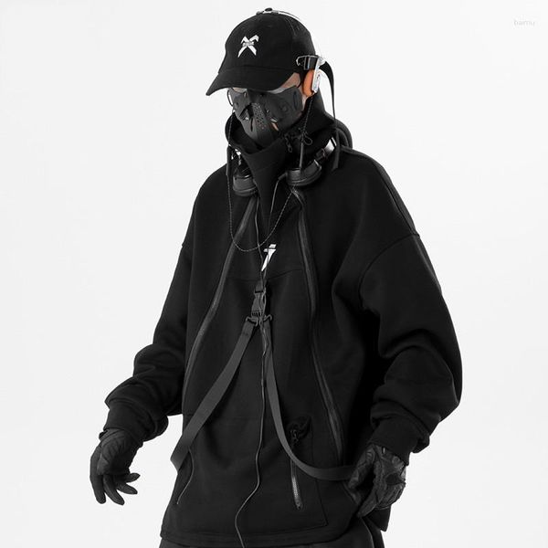 Sweats à capuche pour hommes 2023 patte Oblique Double fermetures à glissière Hip Hop hommes femmes ruban boucle Techwear Style décontracté sweat Sudaderas